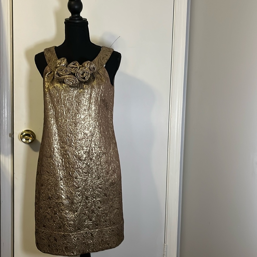 Maggy London Metallic Gold Dress Sz 4